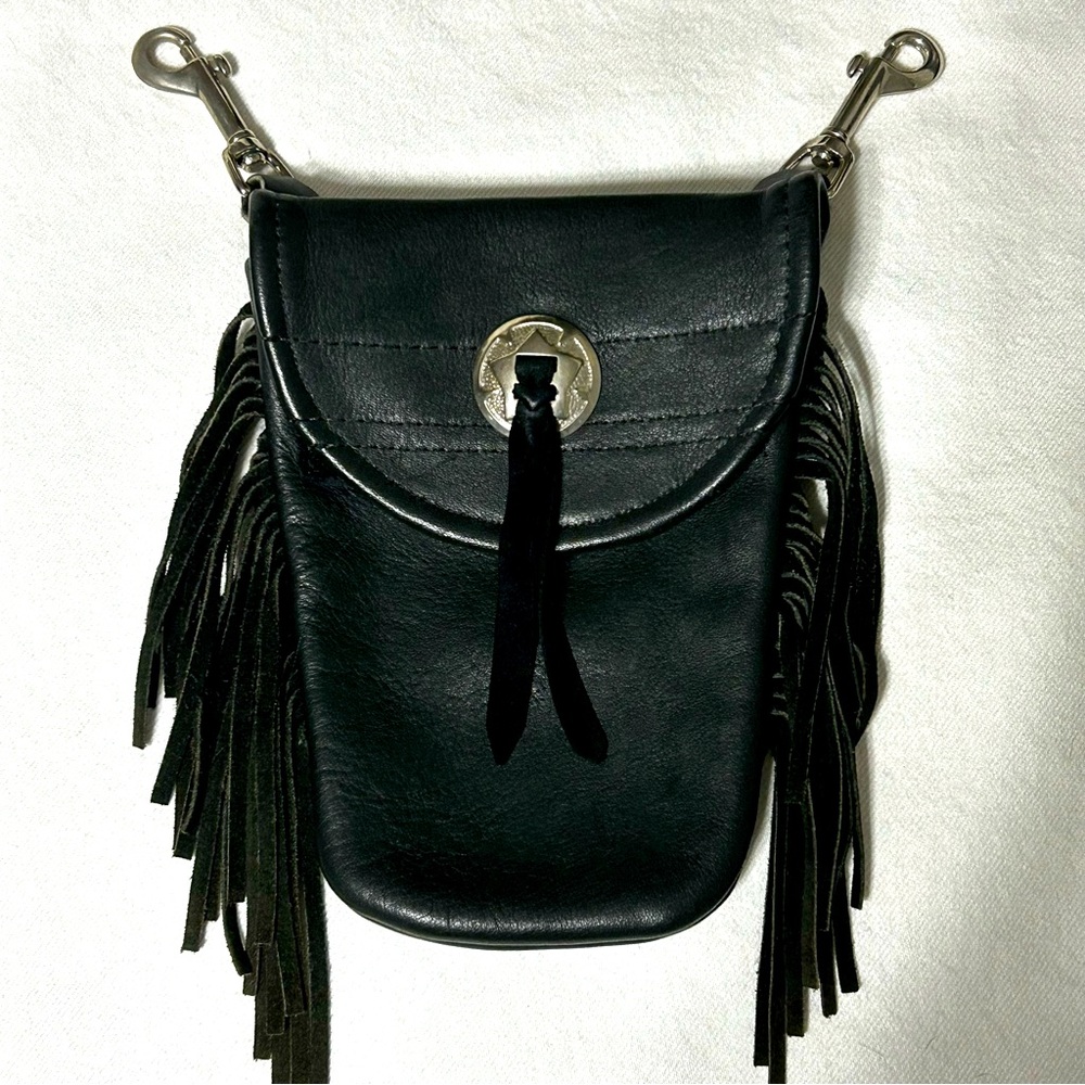 WOLFTRAX Black Leather Fringed Motorcycle Accessory Bag